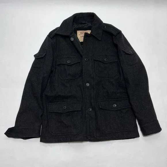 Old Navy Wool Field Coat 7 Pocket Black Small - Picture 2 of 13